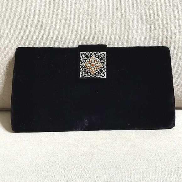 Sasha Black Velvet Evening Clutch Shoulder Bag - Picture 1 of 10